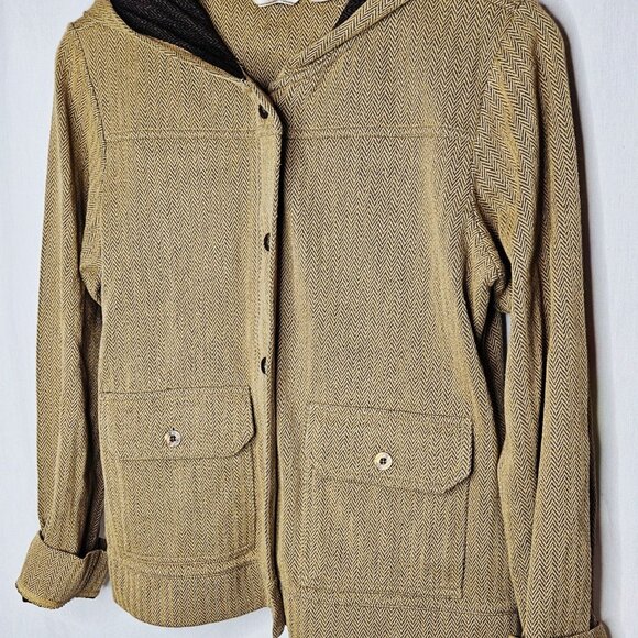 Tommy Bahama Women's Hooded Jacket Wool Blend Herringbone Knit Tan Medium - Picture 2 of 6